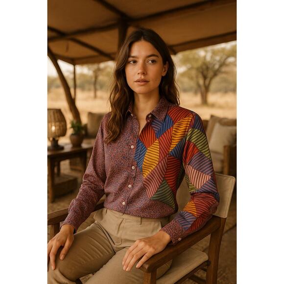 Miki Thumb Tops - Miki Thumb Multicolor Cotton Button Front Shirt Leopard & Leaf Print - XL